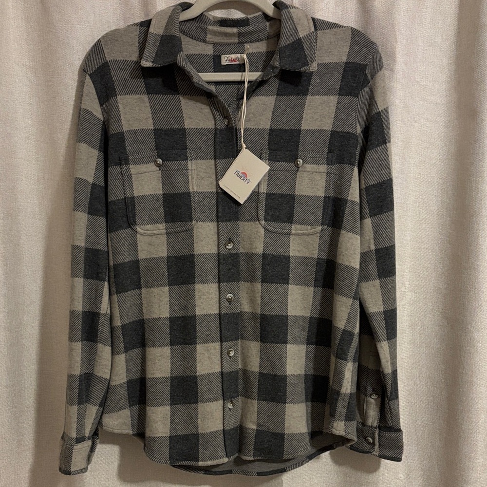Faherty Black and Cream Plaid Button Down Shirt